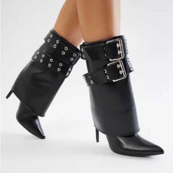 WILD DIVA Lounge Women’s Zaily Buckle Black Stiletto Boot Size 5.5 NEW - Picture 2 of 11